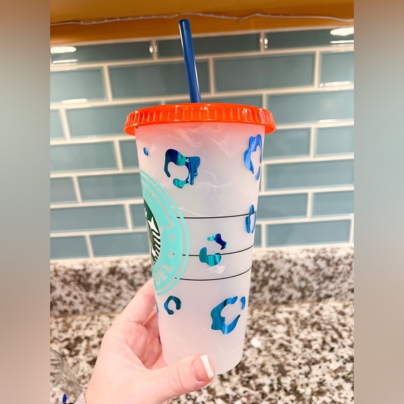 Starbucks Cold Cup Mom Fuel Leopard Print Blue and Orange NEW - Picture 5 of 5